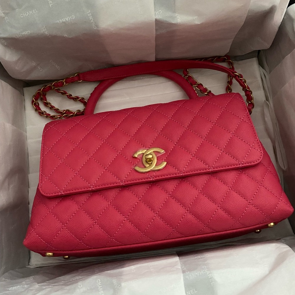 chanel coco top handle bag quilted caviar